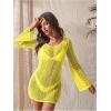 image:imageFloerns Womens Crochet Cover Up Long Sleeve Hollow Out Bikini Swimsuit Beach Cover Up SwimwearYellow Solid