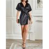 image:imageFloerns Womens Deep V Neck Twisted Plunging High Slit Mini Party DressBlack Glossy