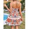 image:imageFloerns Womens Floral Sleeveless Halter Dress Milkmaid Flare Hem Boho Mini DressBeige Multi