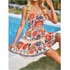 image:imageFloerns Womens Floral Sleeveless Halter Dress Milkmaid Flare Hem Boho Mini DressBeige Multi