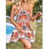 image:imageFloerns Womens Floral Sleeveless Halter Dress Milkmaid Flare Hem Boho Mini DressBeige Multi