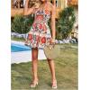 image:imageFloerns Womens Floral Sleeveless Halter Dress Milkmaid Flare Hem Boho Mini DressBeige Multi