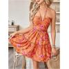 image:imageFloerns Womens Floral Sleeveless Halter Dress Milkmaid Flare Hem Boho Mini DressBurnt Orange