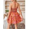 image:imageFloerns Womens Floral Sleeveless Halter Dress Milkmaid Flare Hem Boho Mini DressBurnt Orange