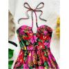 image:imageFloerns Womens Floral Sleeveless Halter Dress Milkmaid Flare Hem Boho Mini DressPurple