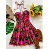 image:imageFloerns Womens Floral Sleeveless Halter Dress Milkmaid Flare Hem Boho Mini DressPurple