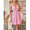 image:imageFloerns Womens Floral Sleeveless Halter Dress Milkmaid Flare Hem Boho Mini DressWatermelon Pink