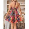 image:imageFloerns Womens Floral Sleeveless Halter Dress Milkmaid Flare Hem Boho Mini DressYellow Leopard