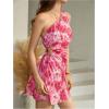 image:imageFloerns Womens Floral Sleeveless One Shoulder Drawstring Ruched Vacation A Line Beach DressesRose Pink