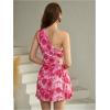 image:imageFloerns Womens Floral Sleeveless One Shoulder Drawstring Ruched Vacation A Line Beach DressesRose Pink