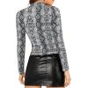 image:imageFloerns Womens Long Sleeve Mock Neck Slim Snakeskin TShirt TopsA Multi Gray