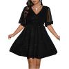 image:imageFloerns Womens Plus Size Contrast Mesh Half Flounce Sleeve V Neck Glitter Flared Hem A Line DressBlack