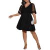 image:imageFloerns Womens Plus Size Contrast Mesh Half Flounce Sleeve V Neck Glitter Flared Hem A Line DressBlack