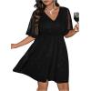 image:imageFloerns Womens Plus Size Contrast Mesh Half Flounce Sleeve V Neck Glitter Flared Hem A Line DressBlack