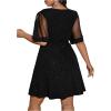 image:imageFloerns Womens Plus Size Contrast Mesh Half Flounce Sleeve V Neck Glitter Flared Hem A Line DressBlack