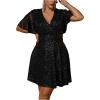 image:imageFloerns Womens Plus Size Contrast Mesh Half Flounce Sleeve V Neck Glitter Flared Hem A Line DressBlack Sequins