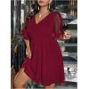 image:imageFloerns Womens Plus Size Contrast Mesh Half Flounce Sleeve V Neck Glitter Flared Hem A Line DressBurgundy