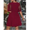 image:imageFloerns Womens Plus Size Contrast Mesh Half Flounce Sleeve V Neck Glitter Flared Hem A Line DressBurgundy