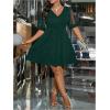 image:imageFloerns Womens Plus Size Contrast Mesh Half Flounce Sleeve V Neck Glitter Flared Hem A Line DressDark Green