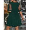 image:imageFloerns Womens Plus Size Contrast Mesh Half Flounce Sleeve V Neck Glitter Flared Hem A Line DressDark Green