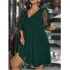 image:imageFloerns Womens Plus Size Contrast Mesh Half Flounce Sleeve V Neck Glitter Flared Hem A Line DressDark Green