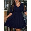 image:imageFloerns Womens Plus Size Contrast Mesh Half Flounce Sleeve V Neck Glitter Flared Hem A Line DressDeep Blue