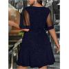 image:imageFloerns Womens Plus Size Contrast Mesh Half Flounce Sleeve V Neck Glitter Flared Hem A Line DressDeep Blue