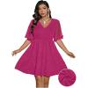 image:imageFloerns Womens Plus Size Contrast Mesh Half Flounce Sleeve V Neck Glitter Flared Hem A Line DressHot Pink