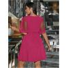 image:imageFloerns Womens Plus Size Contrast Mesh Half Flounce Sleeve V Neck Glitter Flared Hem A Line DressHot Pink