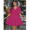 image:imageFloerns Womens Plus Size Contrast Mesh Half Flounce Sleeve V Neck Glitter Flared Hem A Line DressHot Pink