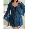 image:imageFloerns Womens Plus Size Floral Gothic Dress Flare Long Sleeve Mesh Grunge A Line DressDark Blue