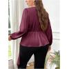 image:imageFloerns Womens Plus Size Satin Asymmetrical Wrap Tops Ruched V Neck Long Sleeve BlousesPurple