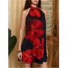 image:imageFloerns Womens Sleeveless Floral Print Sundress Halter Neck A Line Short DressBlack and Red