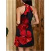 image:imageFloerns Womens Sleeveless Floral Print Sundress Halter Neck A Line Short DressBlack and Red