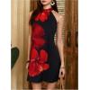 image:imageFloerns Womens Sleeveless Floral Print Sundress Halter Neck A Line Short DressBlack and Red