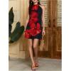 image:imageFloerns Womens Sleeveless Floral Print Sundress Halter Neck A Line Short DressBlack and Red