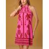 image:imageFloerns Womens Sleeveless Floral Print Sundress Halter Neck A Line Short DressHot Pink Heart