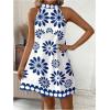image:imageFloerns Womens Sleeveless Floral Print Sundress Halter Neck A Line Short DressLake Blue and White