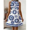 image:imageFloerns Womens Sleeveless Floral Print Sundress Halter Neck A Line Short DressLake Blue and White