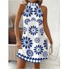 image:imageFloerns Womens Sleeveless Floral Print Sundress Halter Neck A Line Short DressLake Blue and White