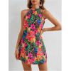 image:imageFloerns Womens Sleeveless Floral Print Sundress Halter Neck A Line Short DressPink Multi