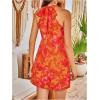 image:imageFloerns Womens Sleeveless Floral Print Sundress Halter Neck A Line Short DressPink and Orange