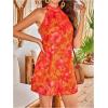 image:imageFloerns Womens Sleeveless Floral Print Sundress Halter Neck A Line Short DressPink and Orange
