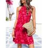 image:imageFloerns Womens Sleeveless Floral Print Sundress Halter Neck A Line Short DressPink and Red
