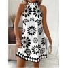 image:imageFloerns Womens Sleeveless Floral Print Sundress Halter Neck A Line Short DressWhite and Black