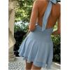 image:imageFloerns Womens Summer Mini Dress Sleeveless Halter Backless Ruched Date Night Layered A Line DressesBlue