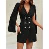 image:imageFloerns Womens V Neck Double Breasted Cape Blazer Split Sleeve Elegant Blazer DressBlack