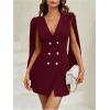 image:imageFloerns Womens V Neck Double Breasted Cape Blazer Split Sleeve Elegant Blazer DressBurgundy