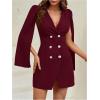 image:imageFloerns Womens V Neck Double Breasted Cape Blazer Split Sleeve Elegant Blazer DressBurgundy