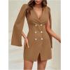 image:imageFloerns Womens V Neck Double Breasted Cape Blazer Split Sleeve Elegant Blazer DressKhaki